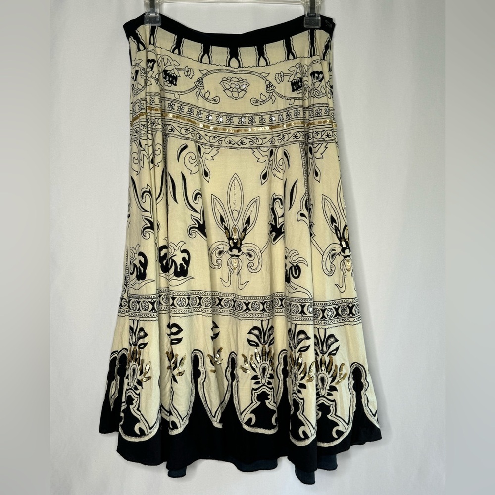2/$15💥 Vintage KAKTUS Boho Gold & Silver Sequin Skirt Cream Black Sz M - Picture 12 of 12